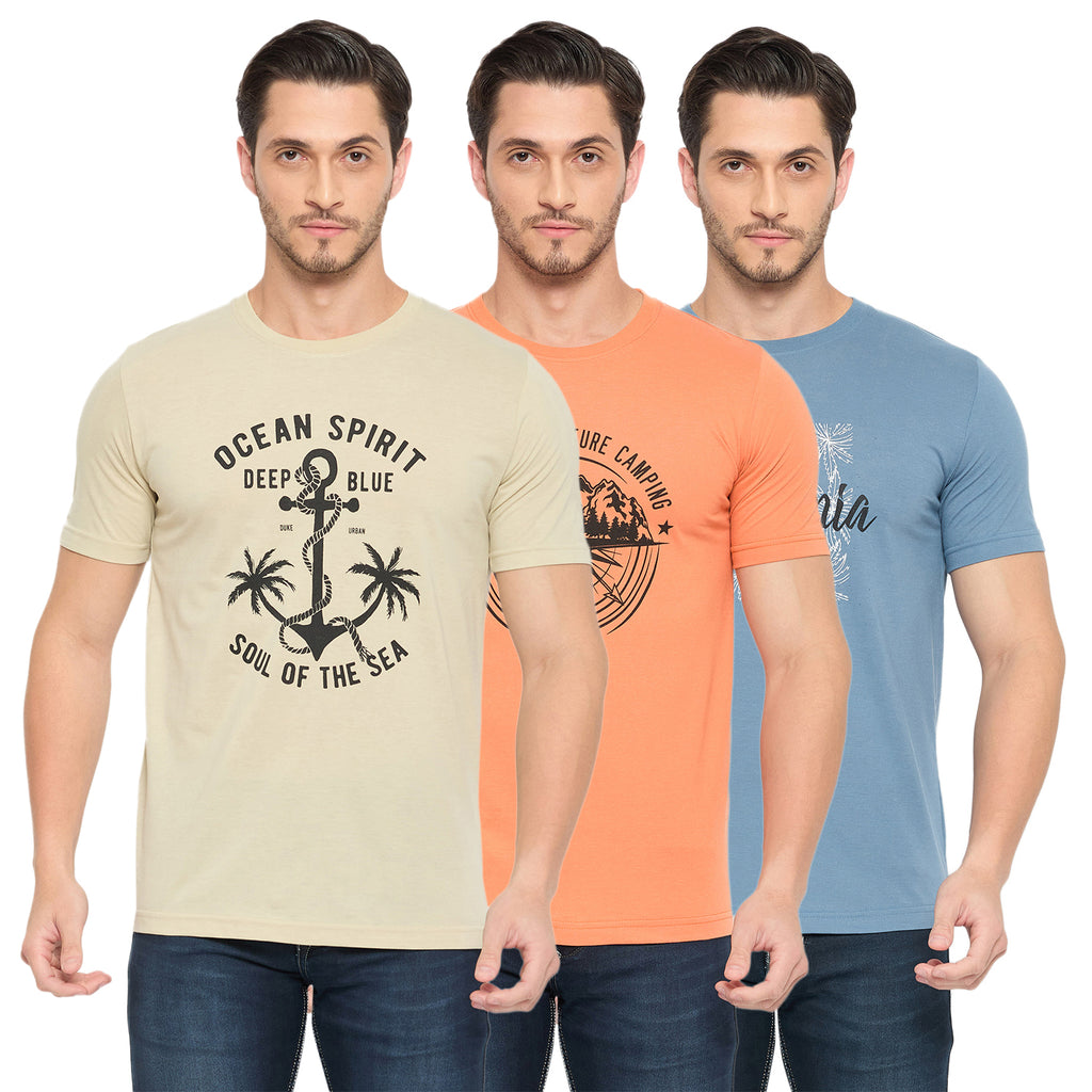 Duke Urban Men Half Sleeve Cotton Pack of 3 T-shirts  (ONSDVP42)