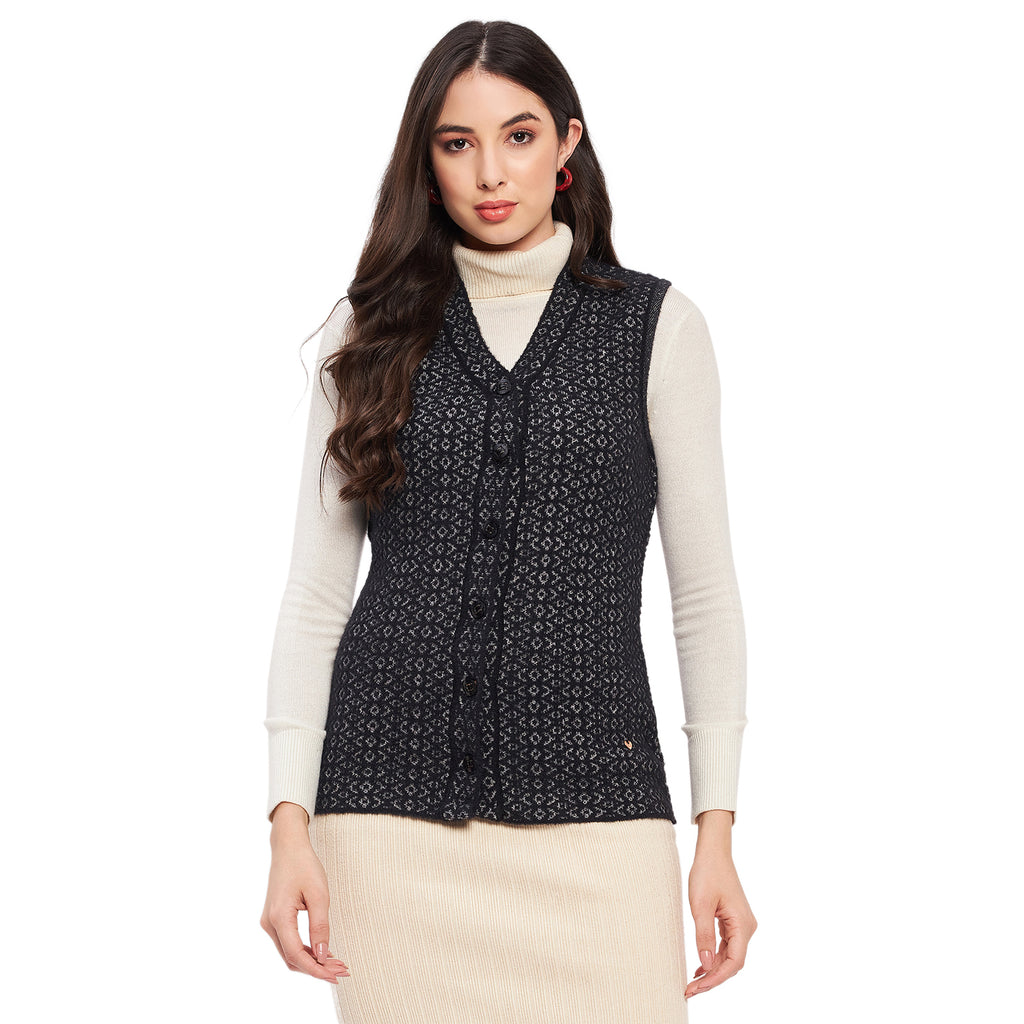 Duke Urban Women Sleeveless Self Design Cardigan (LQS9787)