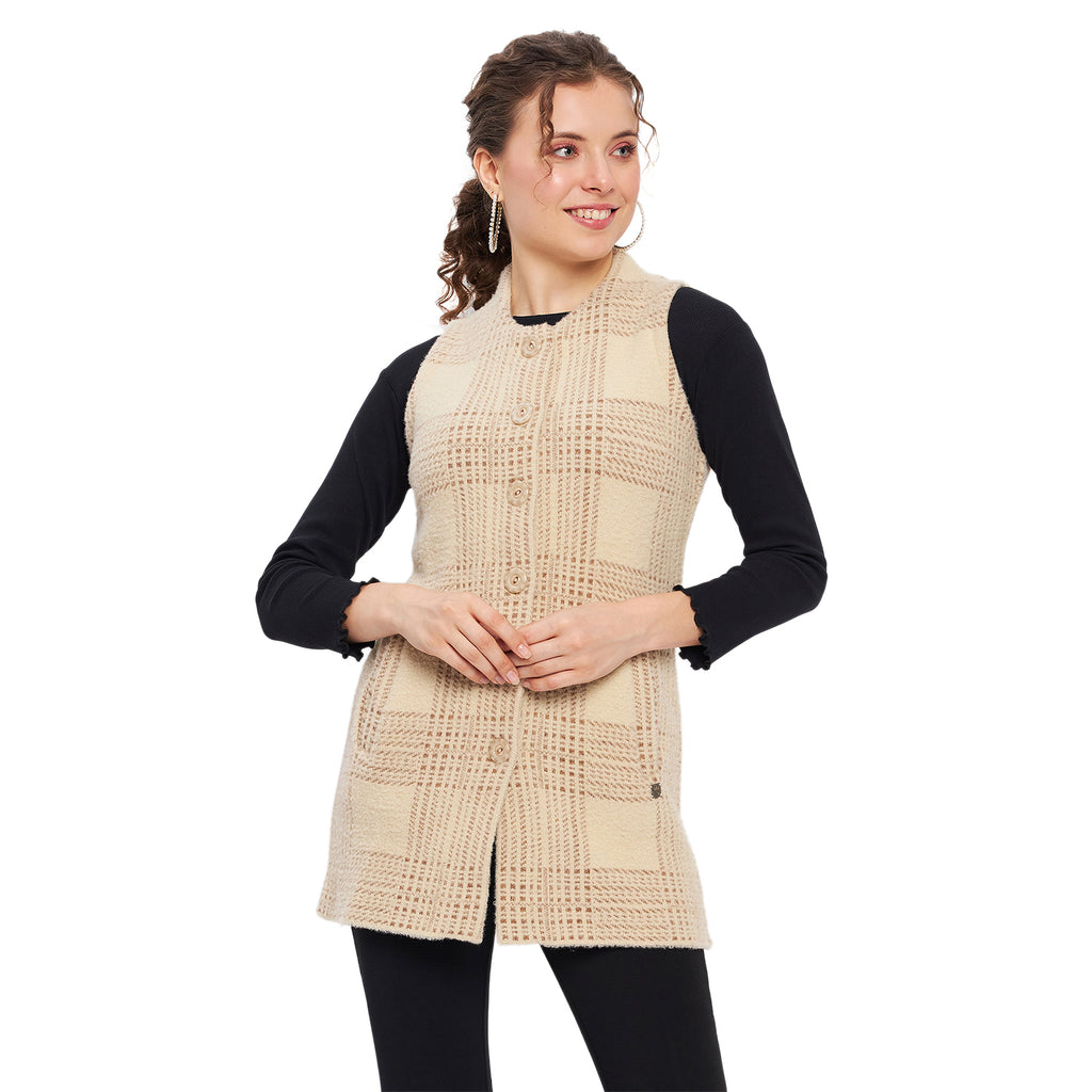 Duke Urban Women Sleeveless Self Design Cardigan (LQS9783)