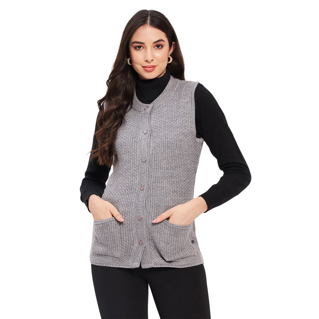 Duke Urban Women Sleeveless Self Design Cardigan (LQS9789)