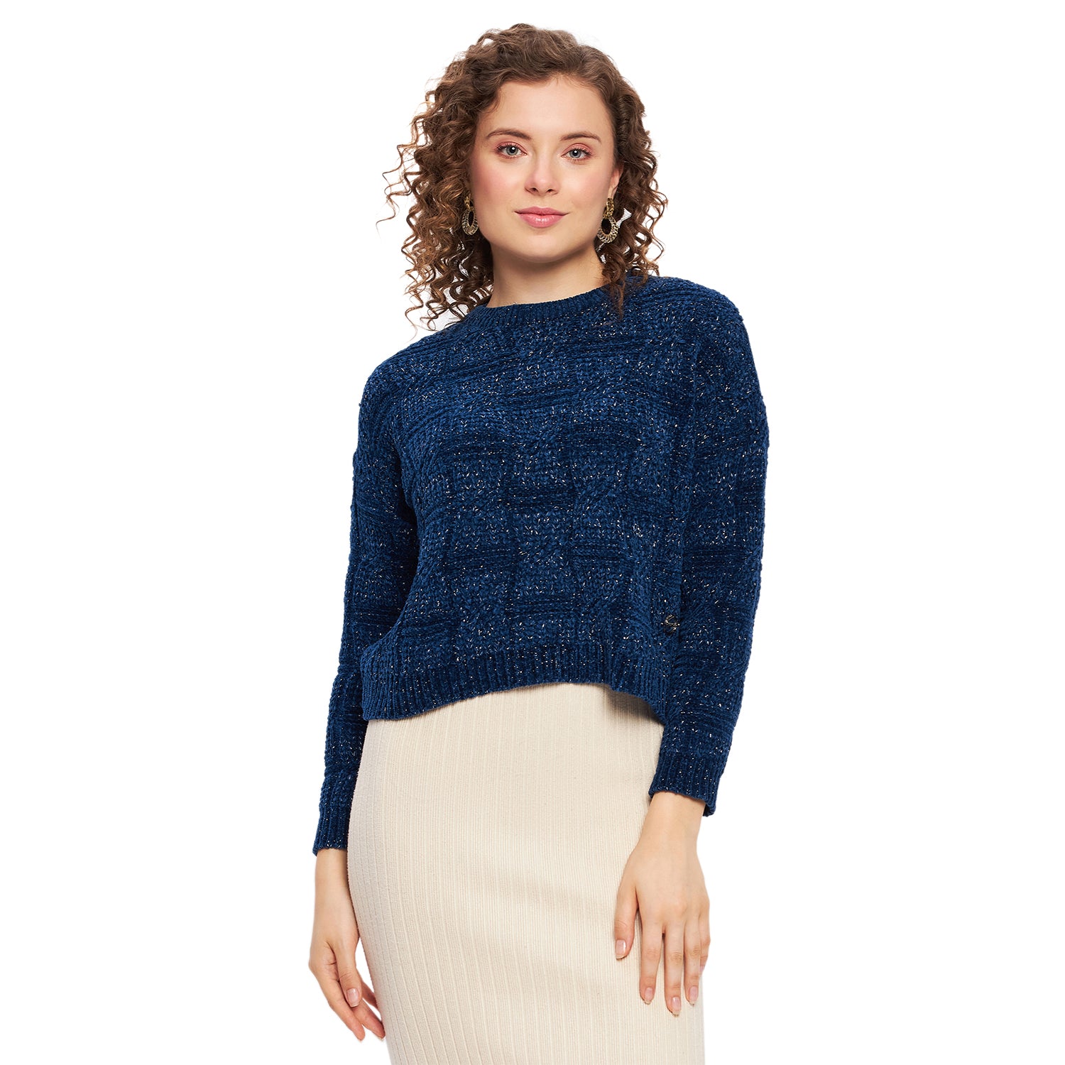 salsation Crop sweater ダークブルー　Lサイズ Duke Urban Women Full Sleeve Self Design Crop Pullover (SDS1013)