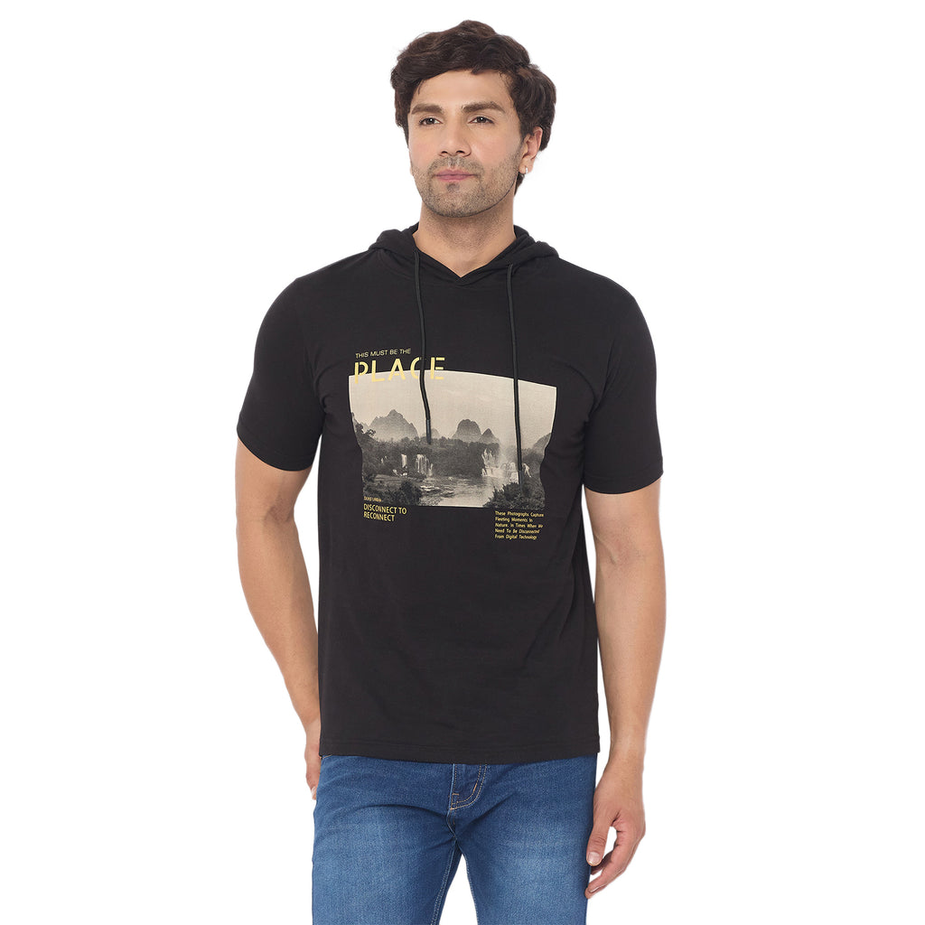 Duke Urban Men Half Sleeve Cotton Hooded Smart Fit T-Shirt (LF7227)