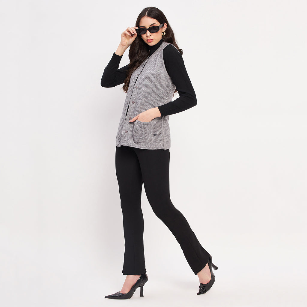 Duke Urban Women Sleeveless Self Design Cardigan (LQS9789)