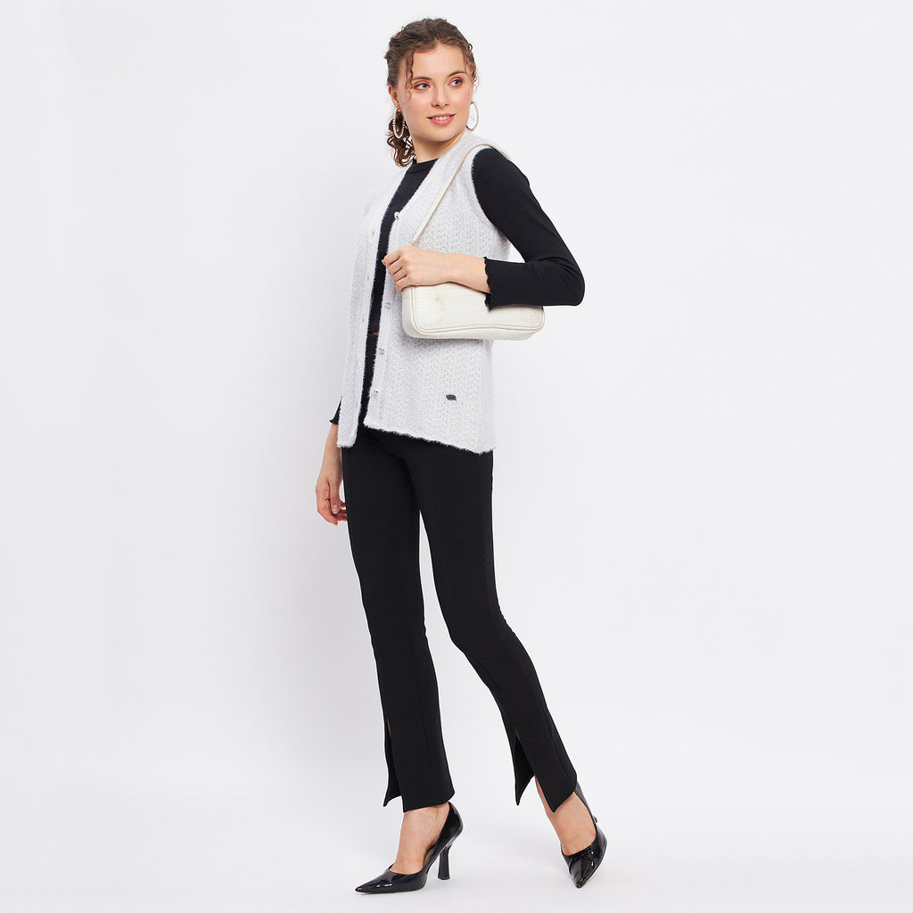 Duke Urban Women Sleeveless Self Design Cardigan (LQS9786)