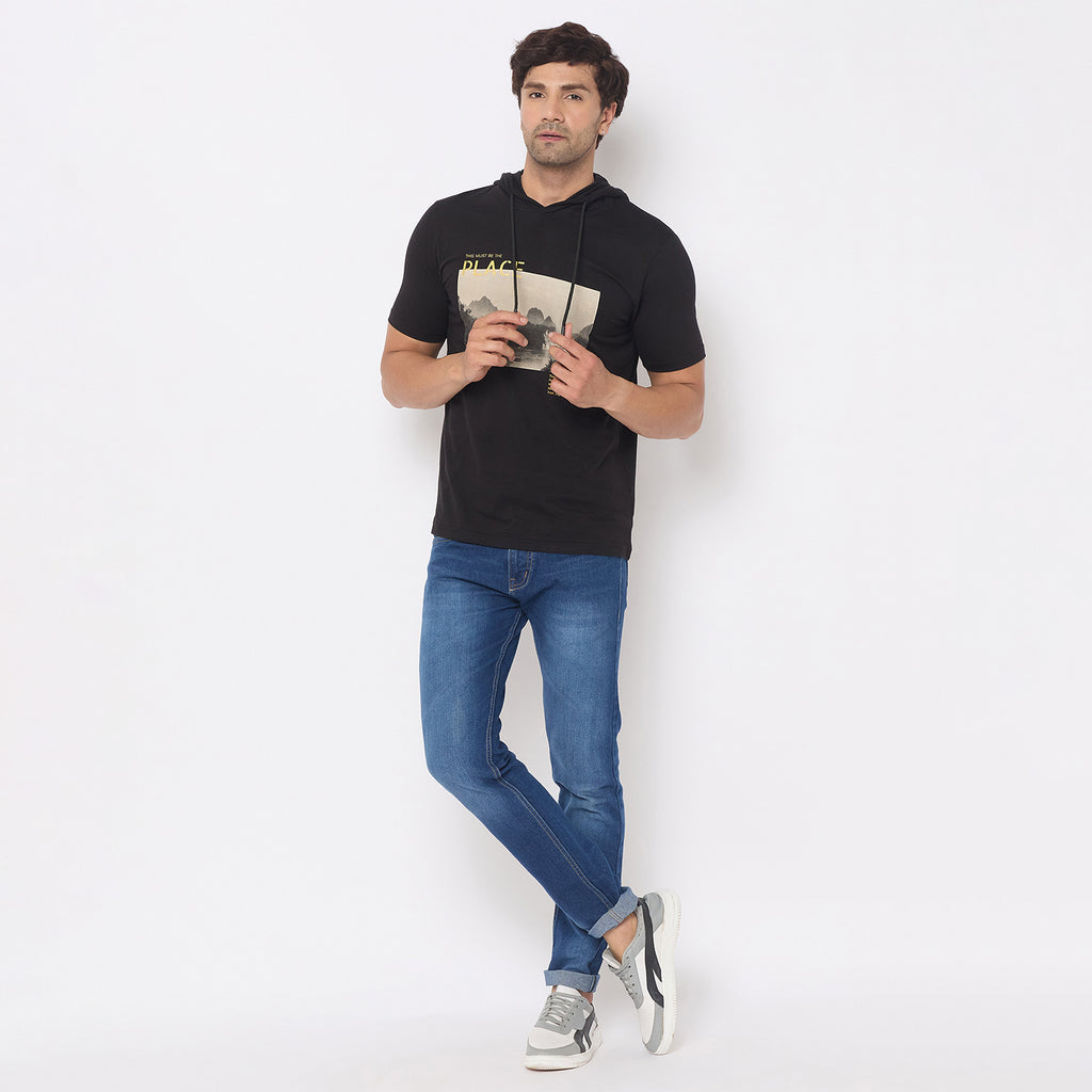 Duke Urban Men Half Sleeve Cotton Hooded Smart Fit T-Shirt (LF7227)