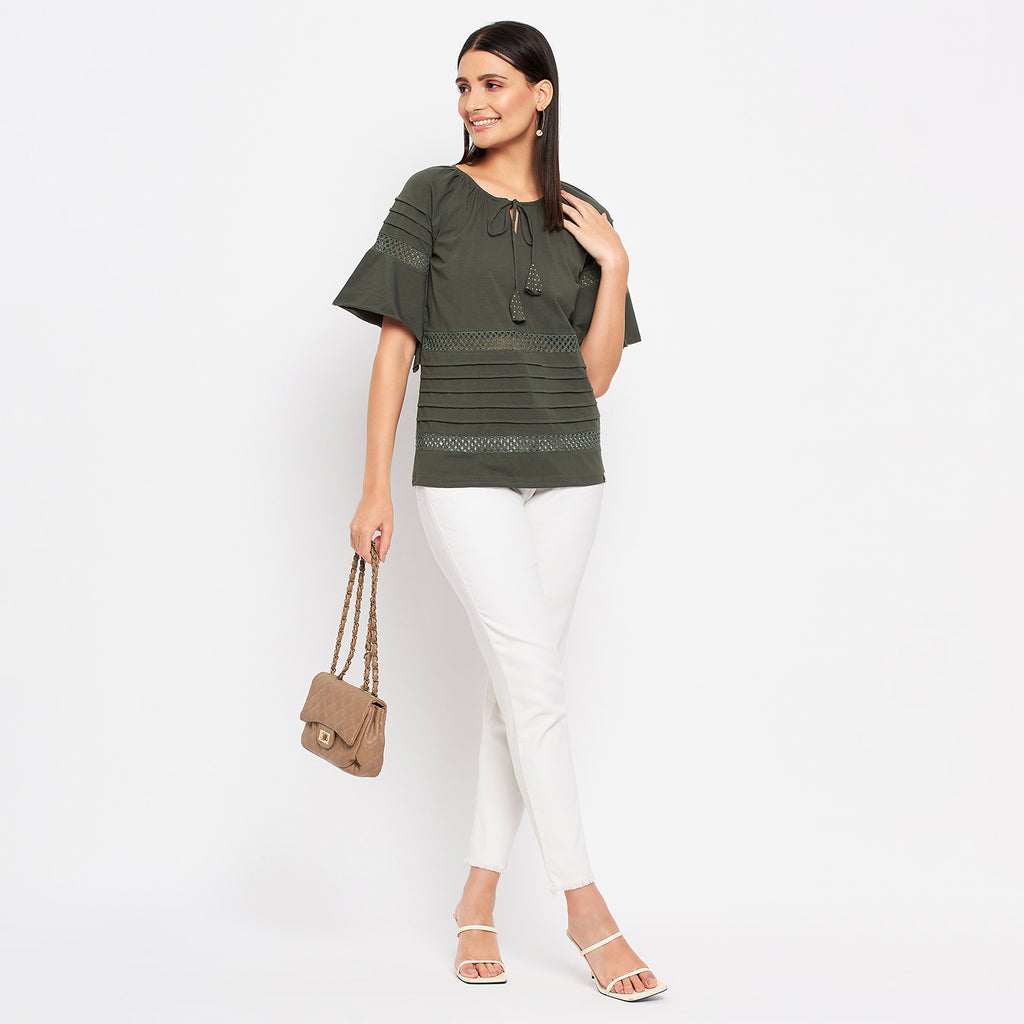 Duke Urban Women Keyhole Neck Half Sleeve Solid Top (LFX899)