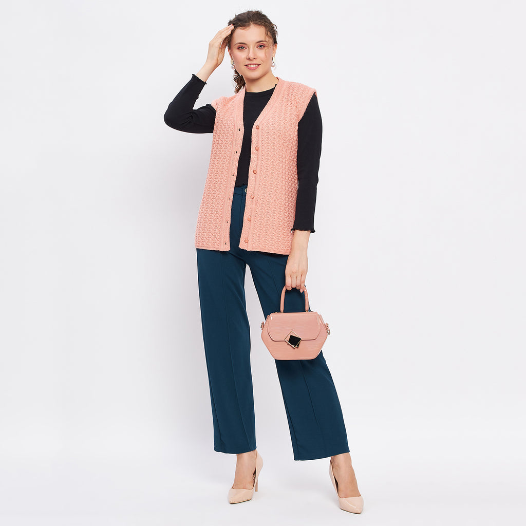 Duke Urban Women Sleeveless Self Design Cardigan (LQS9788)