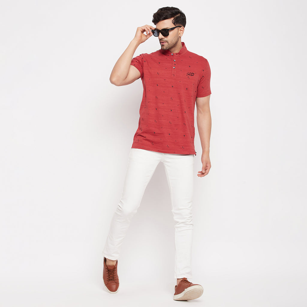 Duke Urban Men Mandarin Collar Half Sleeve Cotton T-shirt (LF5483)