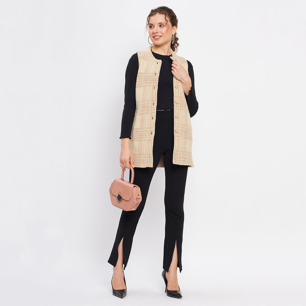 Duke Urban Women Sleeveless Self Design Cardigan (LQS9783)