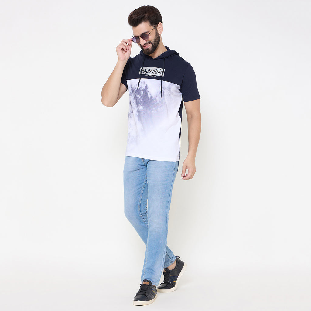 Duke Urban Men Half Sleeve Cotton Hooded Smart Fit T-Shirt (LF7228)