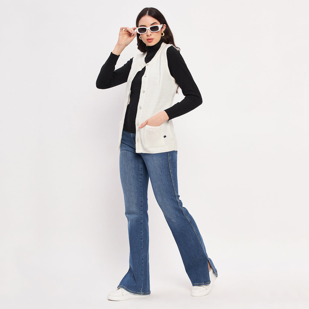 Duke Urban Women Sleeveless Self Design Cardigan (LQS9789)