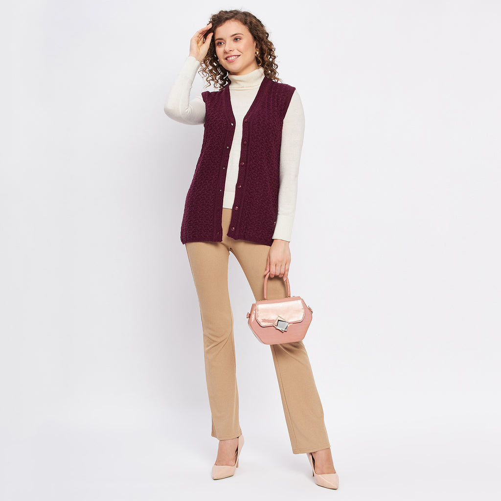 Duke Urban Women Sleeveless Self Design Cardigan (LQS9788)