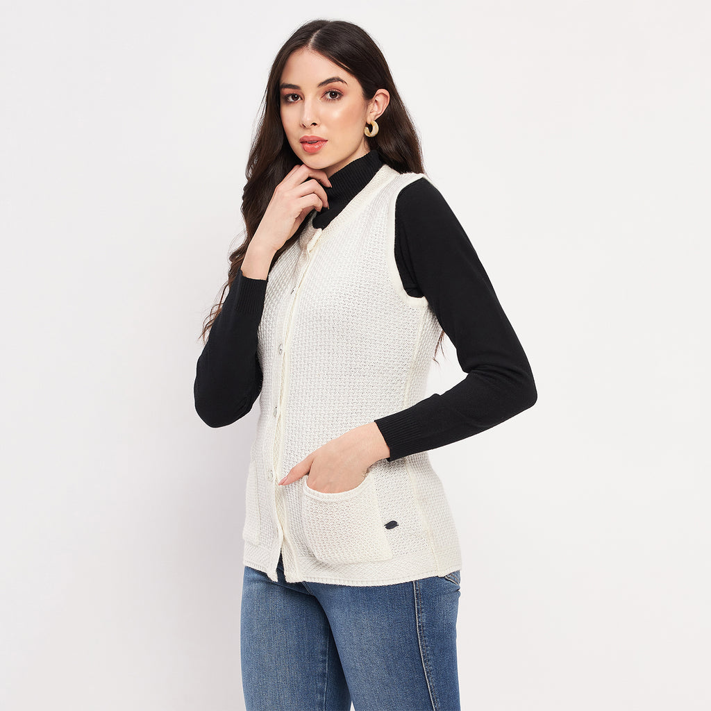 Duke Urban Women Sleeveless Self Design Cardigan (LQS9789)