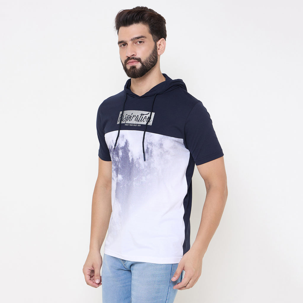 Duke Urban Men Half Sleeve Cotton Hooded Smart Fit T-Shirt (LF7228)