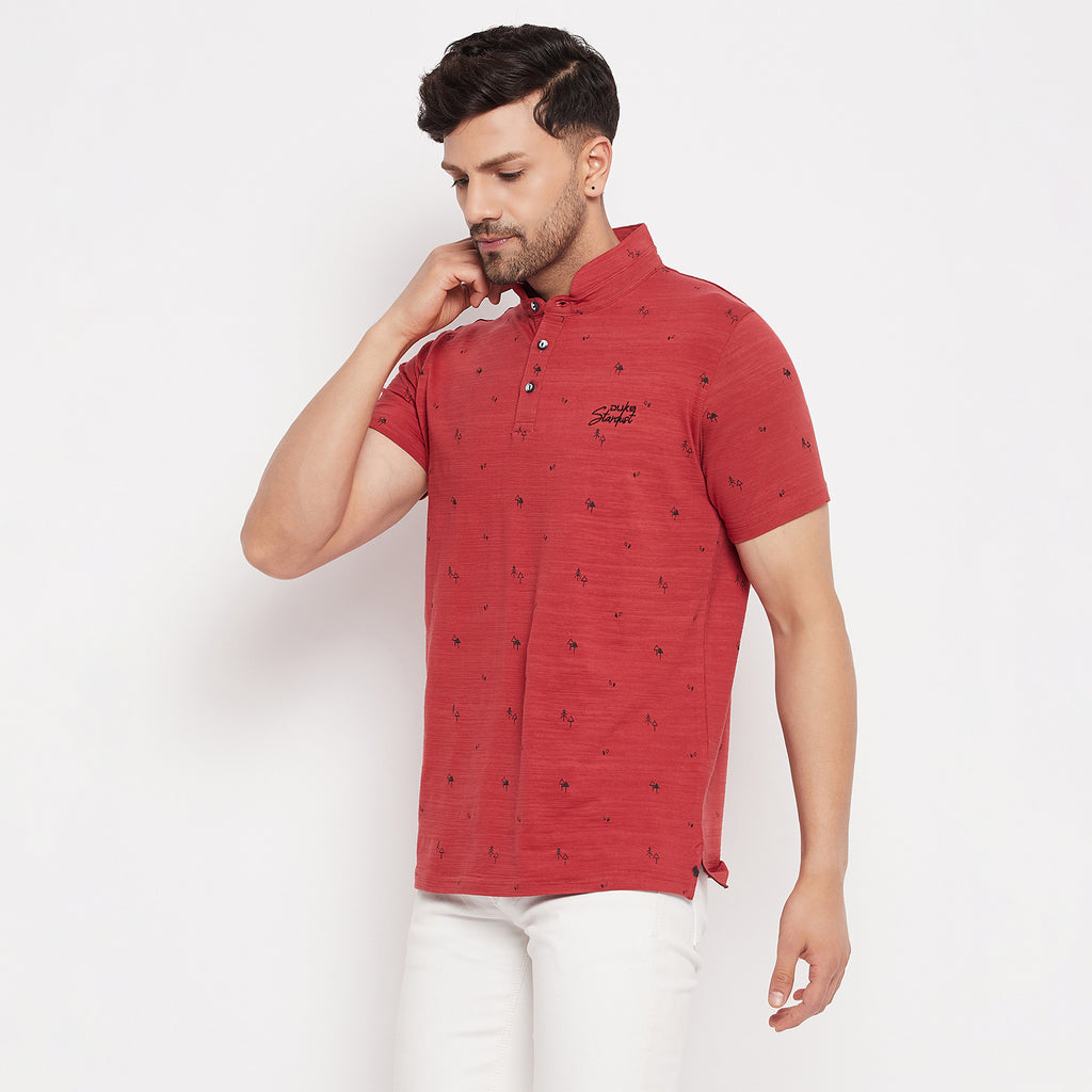 Duke Urban Men Mandarin Collar Half Sleeve Cotton T-shirt (LF5483)