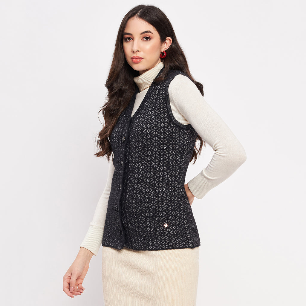 Duke Urban Women Sleeveless Self Design Cardigan (LQS9787)