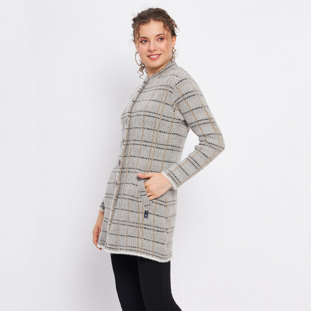 Duke Urban Women Full Sleeve Checkered Cardigan (LQS9769)