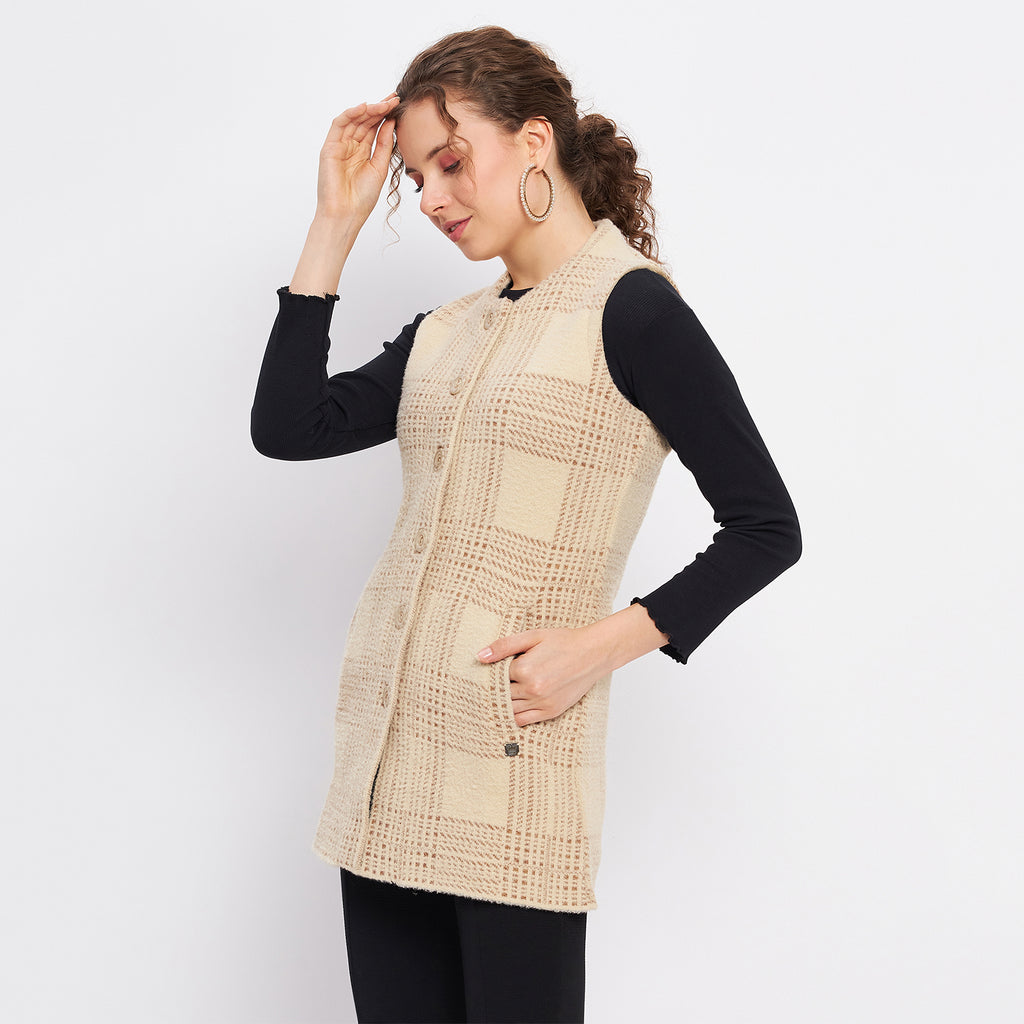 Duke Urban Women Sleeveless Self Design Cardigan (LQS9783)