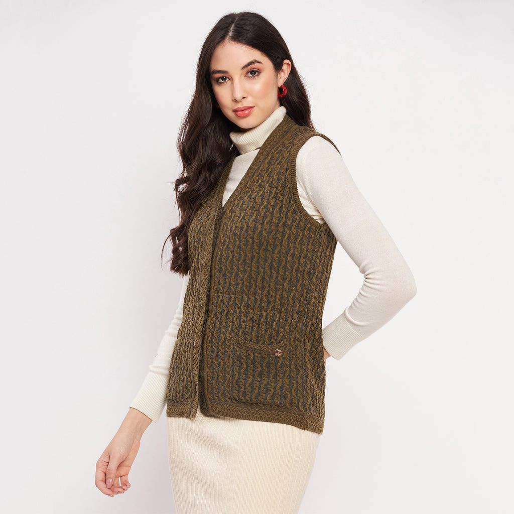 Duke Urban Women Sleeveless Self Design Cardigan (LQS9785)