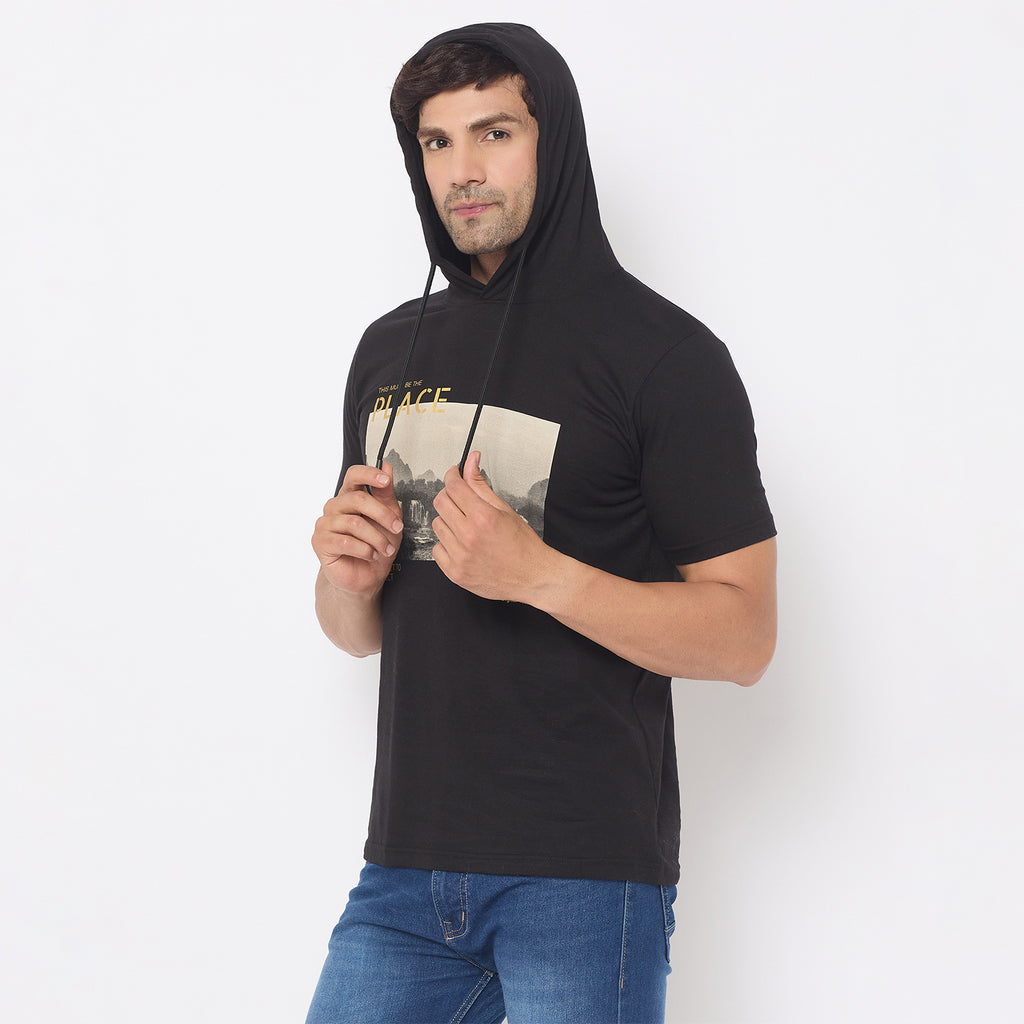 Duke Urban Men Half Sleeve Cotton Hooded Smart Fit T-Shirt (LF7227)