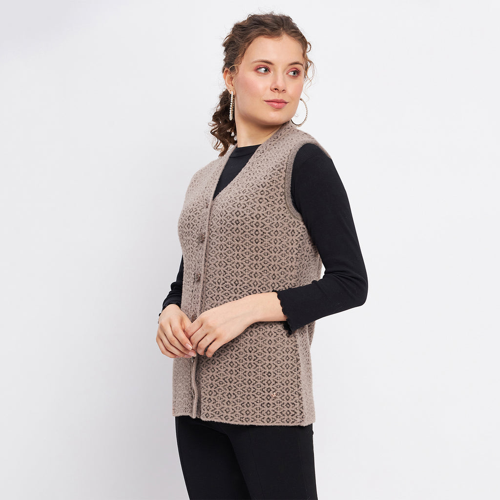 Duke Urban Women Sleeveless Self Design Cardigan (LQS9787)