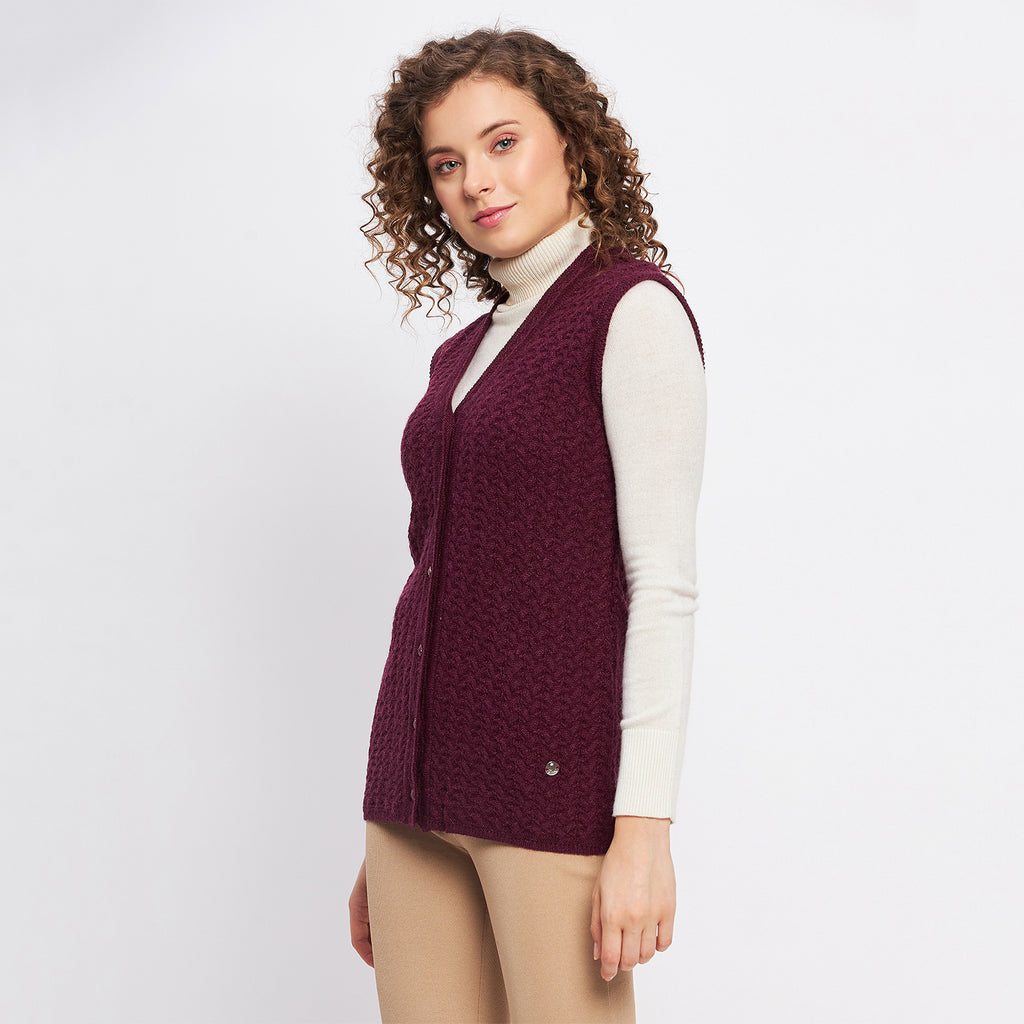 Duke Urban Women Sleeveless Self Design Cardigan (LQS9788)