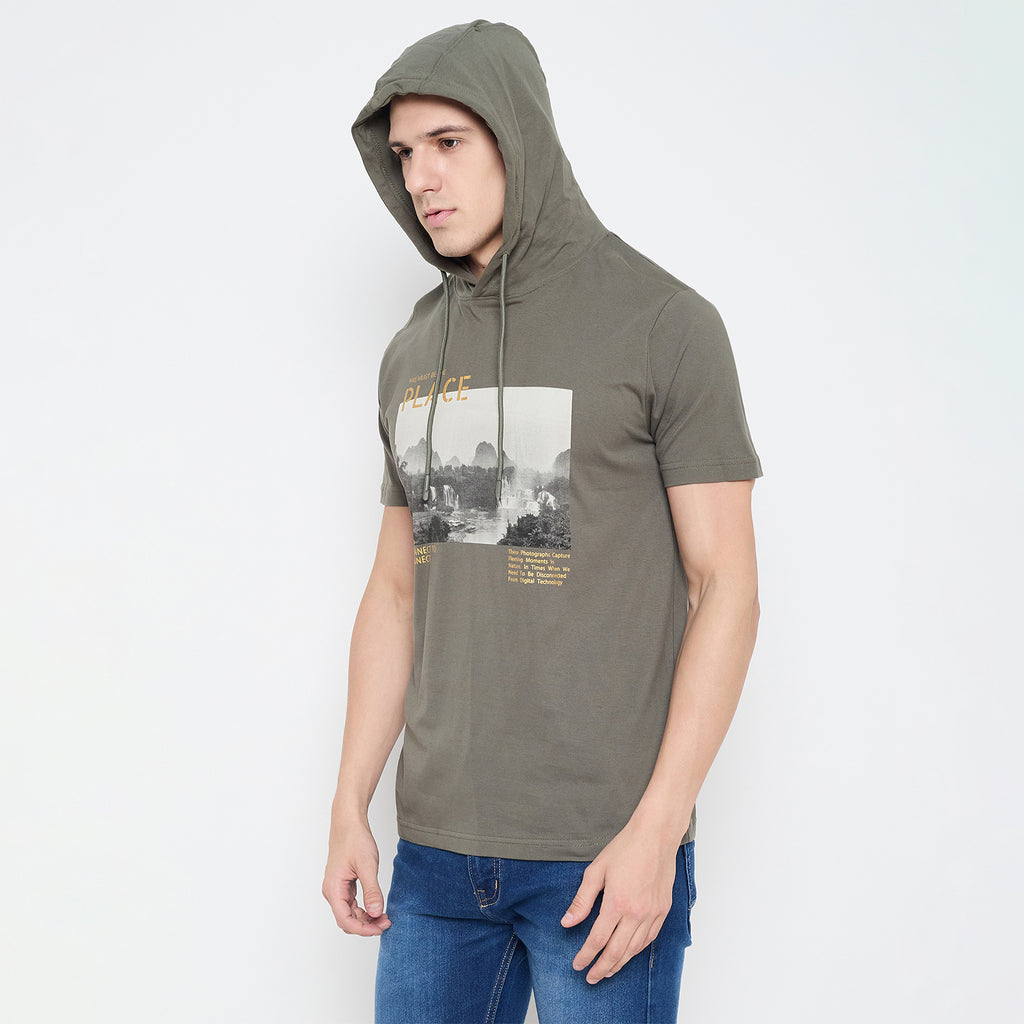 Duke Urban Men Half Sleeve Cotton Hooded Smart Fit T-Shirt (LF7227)
