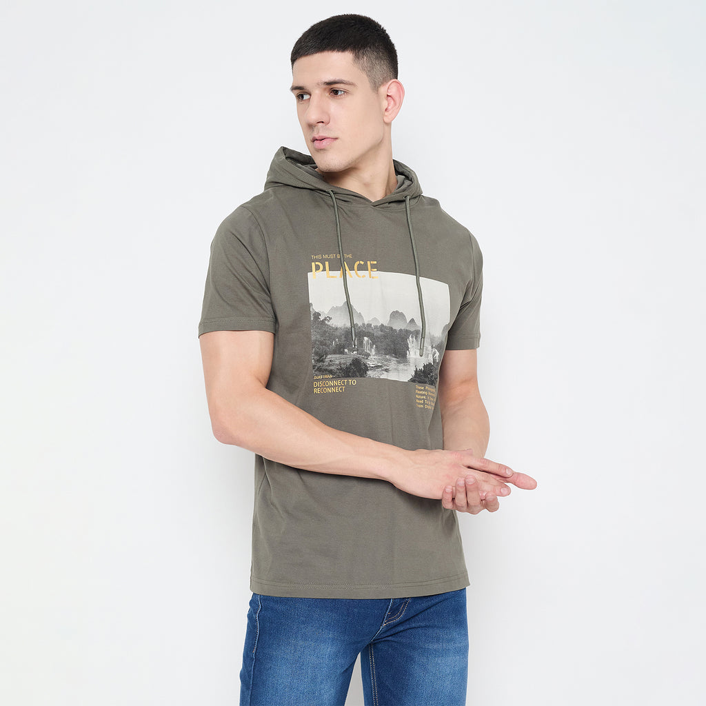 Duke Urban Men Half Sleeve Cotton Hooded Smart Fit T-Shirt (LF7227)
