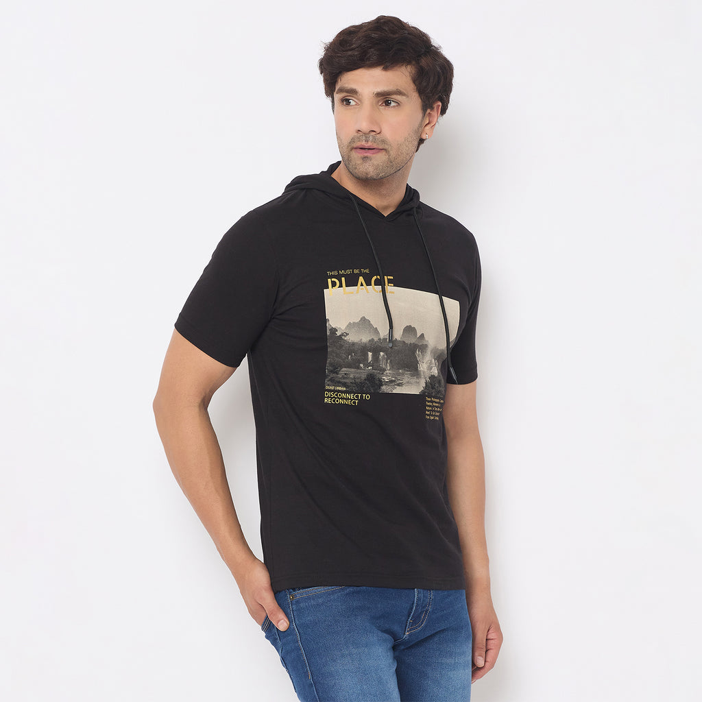 Duke Urban Men Half Sleeve Cotton Hooded Smart Fit T-Shirt (LF7227)