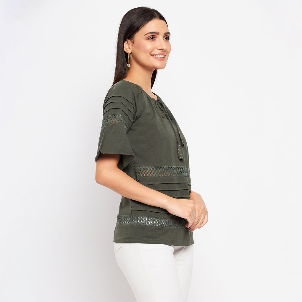 Duke Urban Women Keyhole Neck Half Sleeve Solid Top (LFX899)