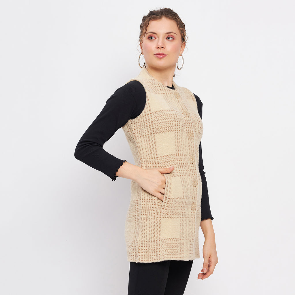 Duke Urban Women Sleeveless Self Design Cardigan (LQS9783)