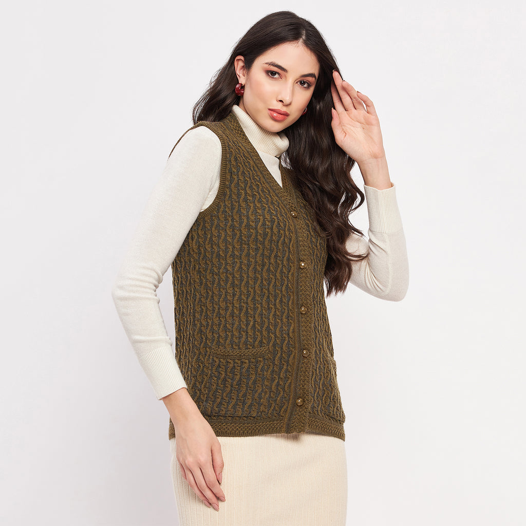 Duke Urban Women Sleeveless Self Design Cardigan (LQS9785)