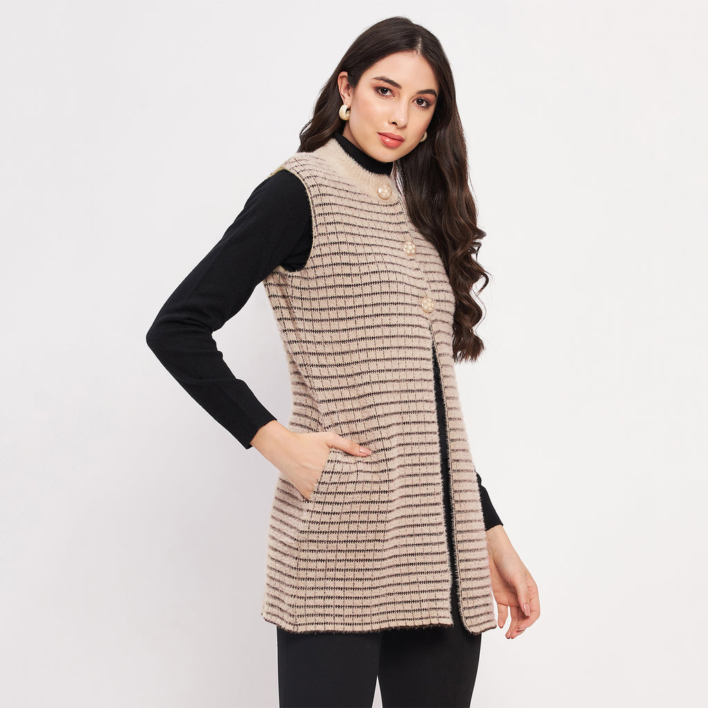 Duke Urban Women Sleeveless Checkered Cardigan (LQS9782)