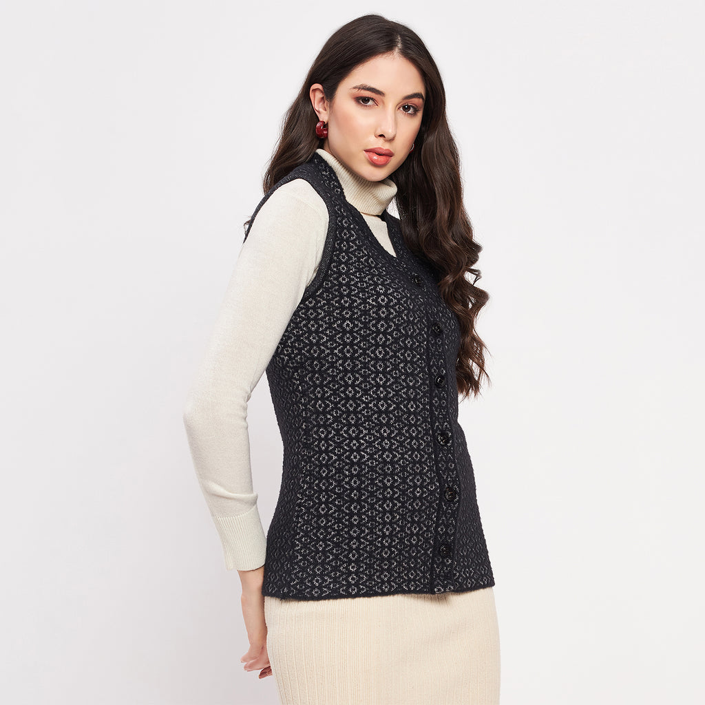 Duke Urban Women Sleeveless Self Design Cardigan (LQS9787)