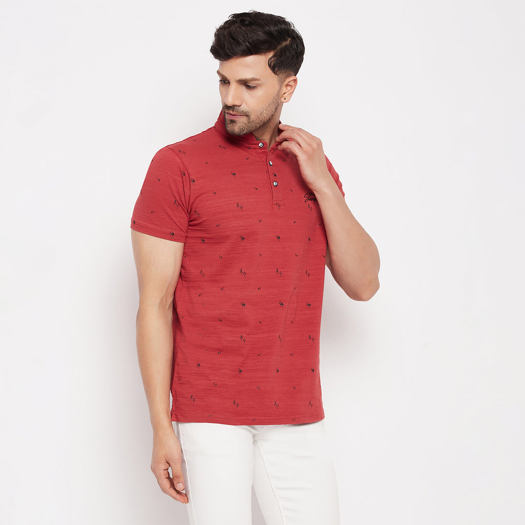Duke Urban Men Mandarin Collar Half Sleeve Cotton T-shirt (LF5483)