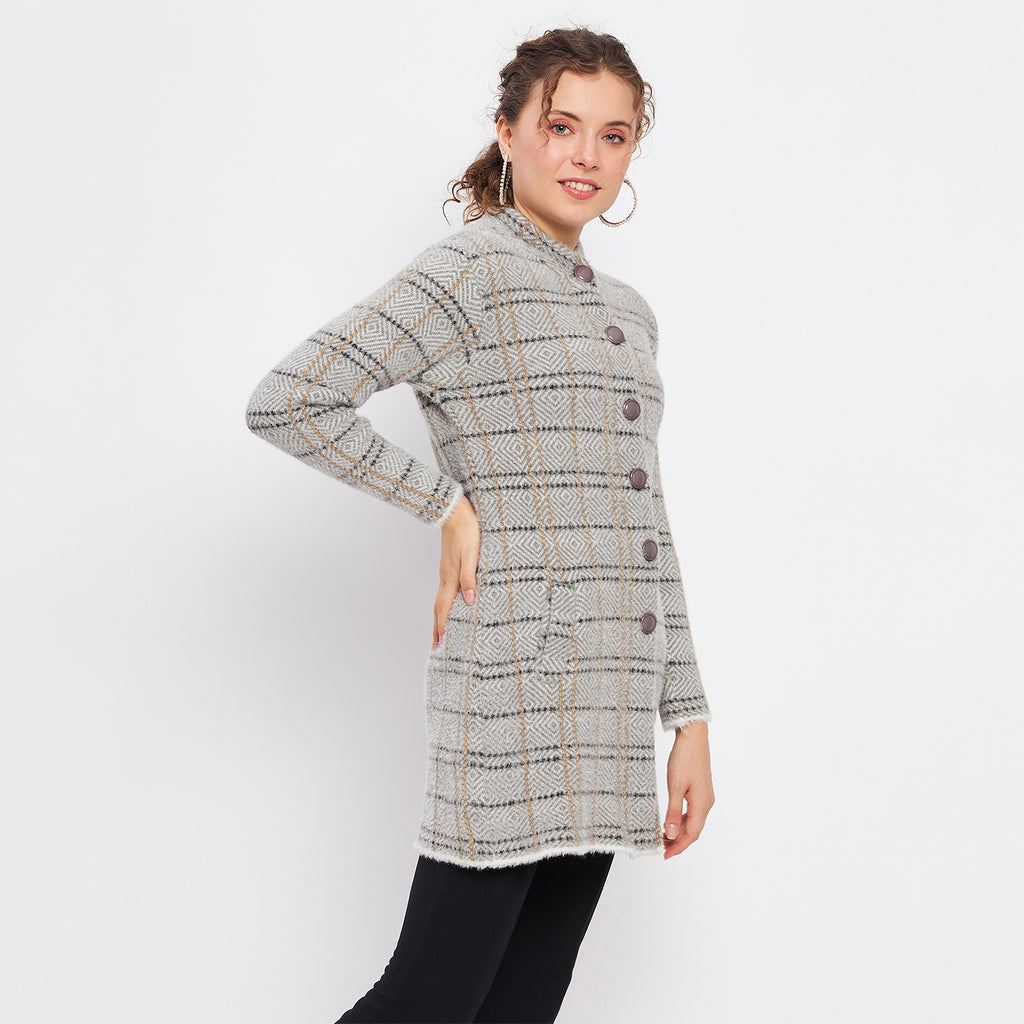 Duke Urban Women Full Sleeve Checkered Cardigan (LQS9769)