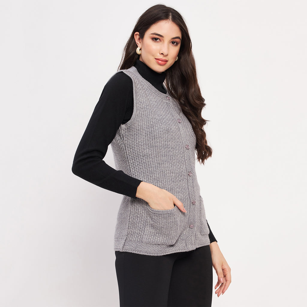 Duke Urban Women Sleeveless Self Design Cardigan (LQS9789)