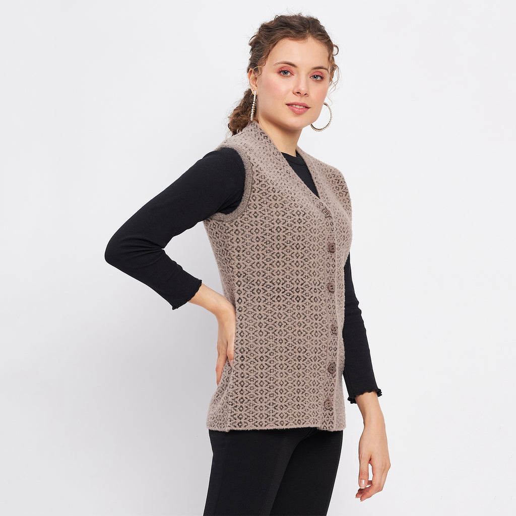 Duke Urban Women Sleeveless Self Design Cardigan (LQS9787)
