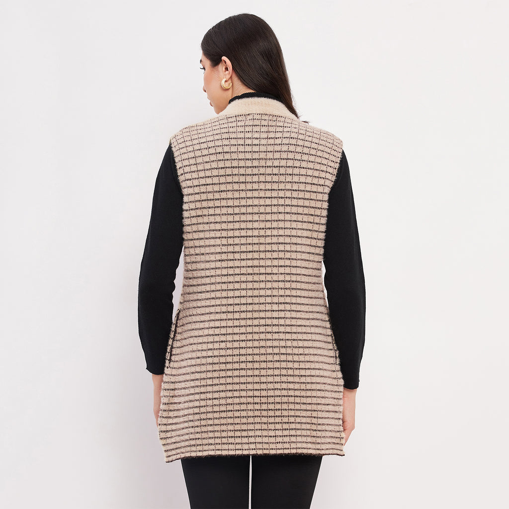 Duke Urban Women Sleeveless Checkered Cardigan (LQS9782)