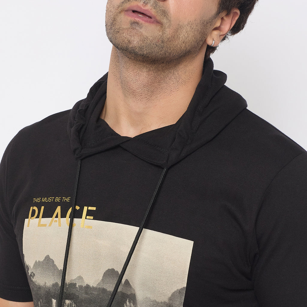 Duke Urban Men Half Sleeve Cotton Hooded Smart Fit T-Shirt (LF7227)