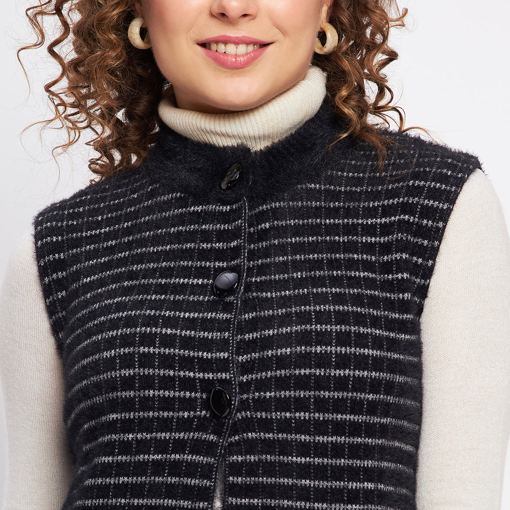 Duke Urban Women Sleeveless Checkered Cardigan (LQS9782)