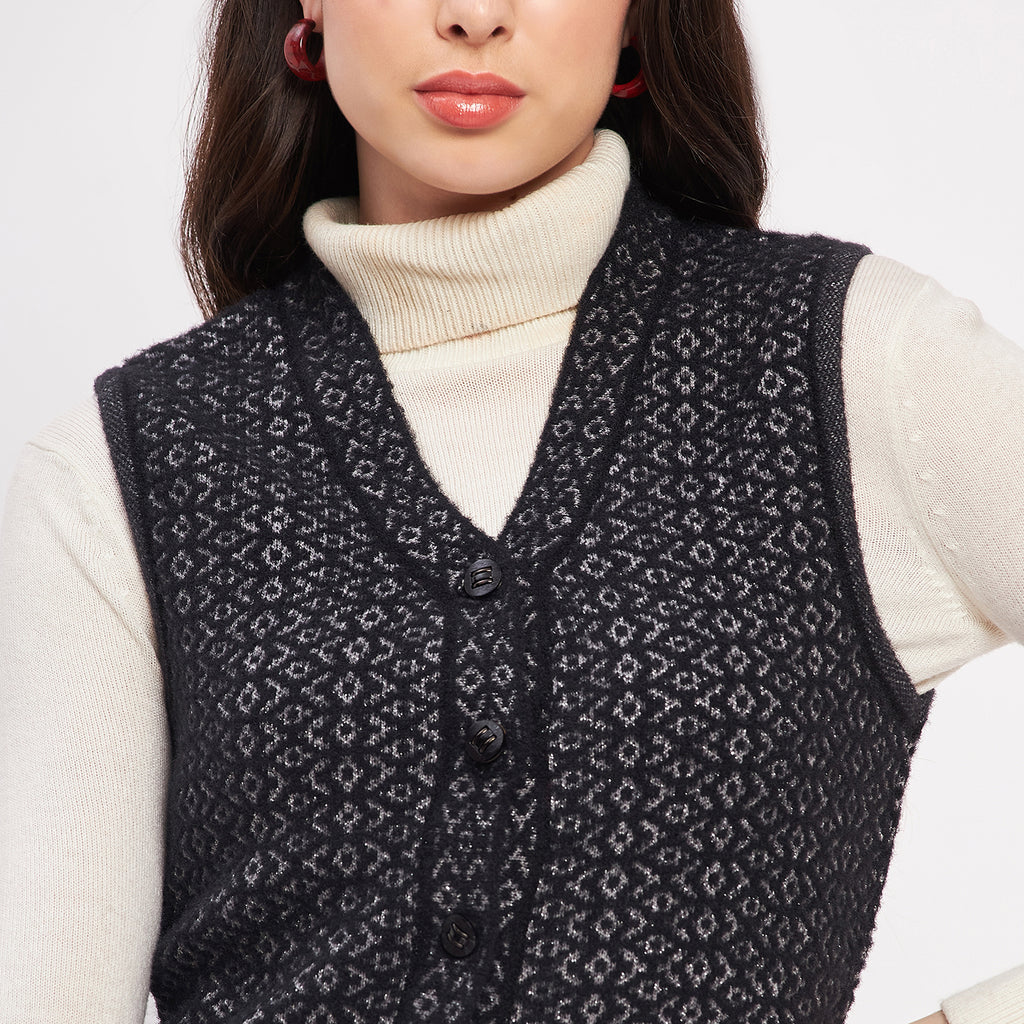 Duke Urban Women Sleeveless Self Design Cardigan (LQS9787)