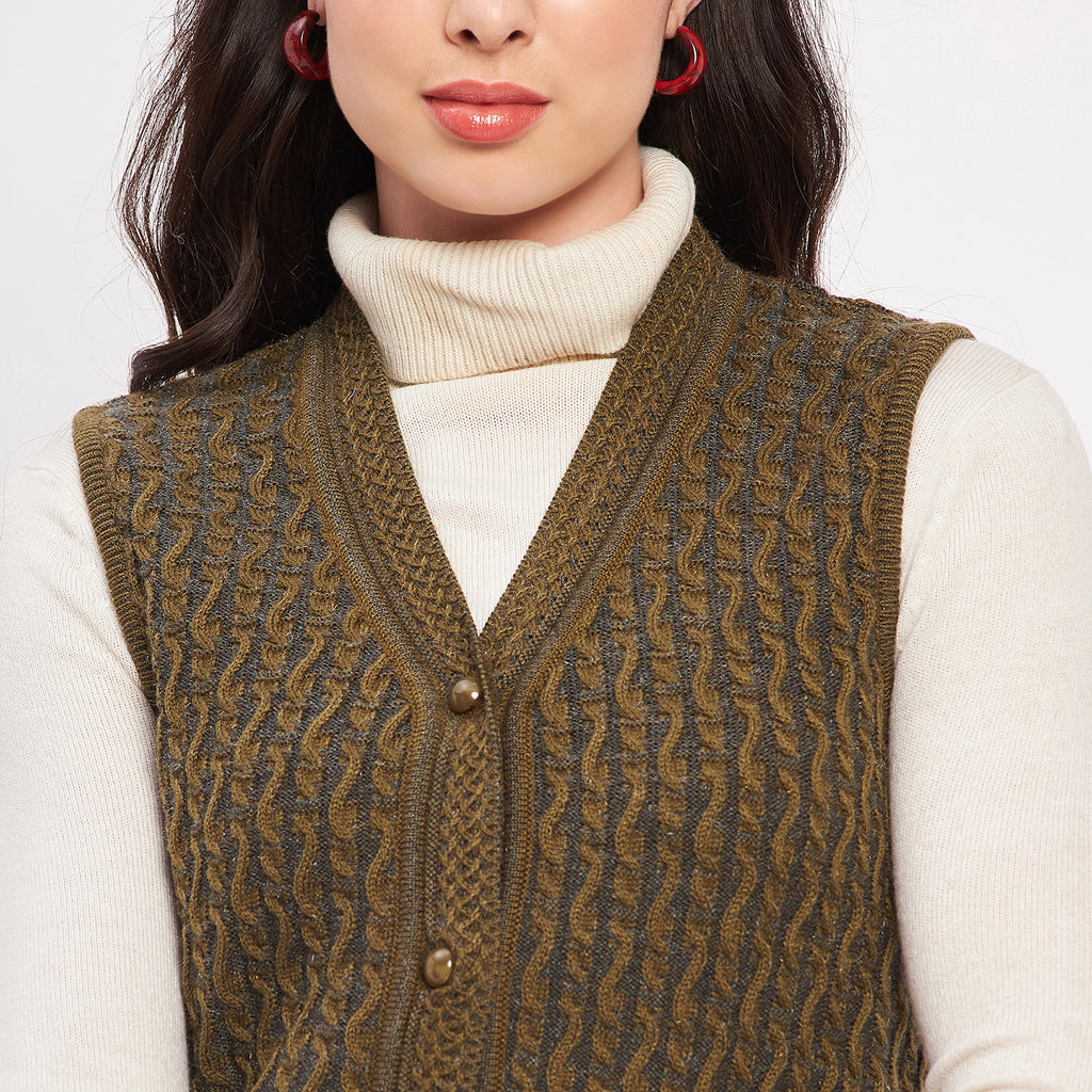 Duke Urban Women Sleeveless Self Design Cardigan (LQS9785)