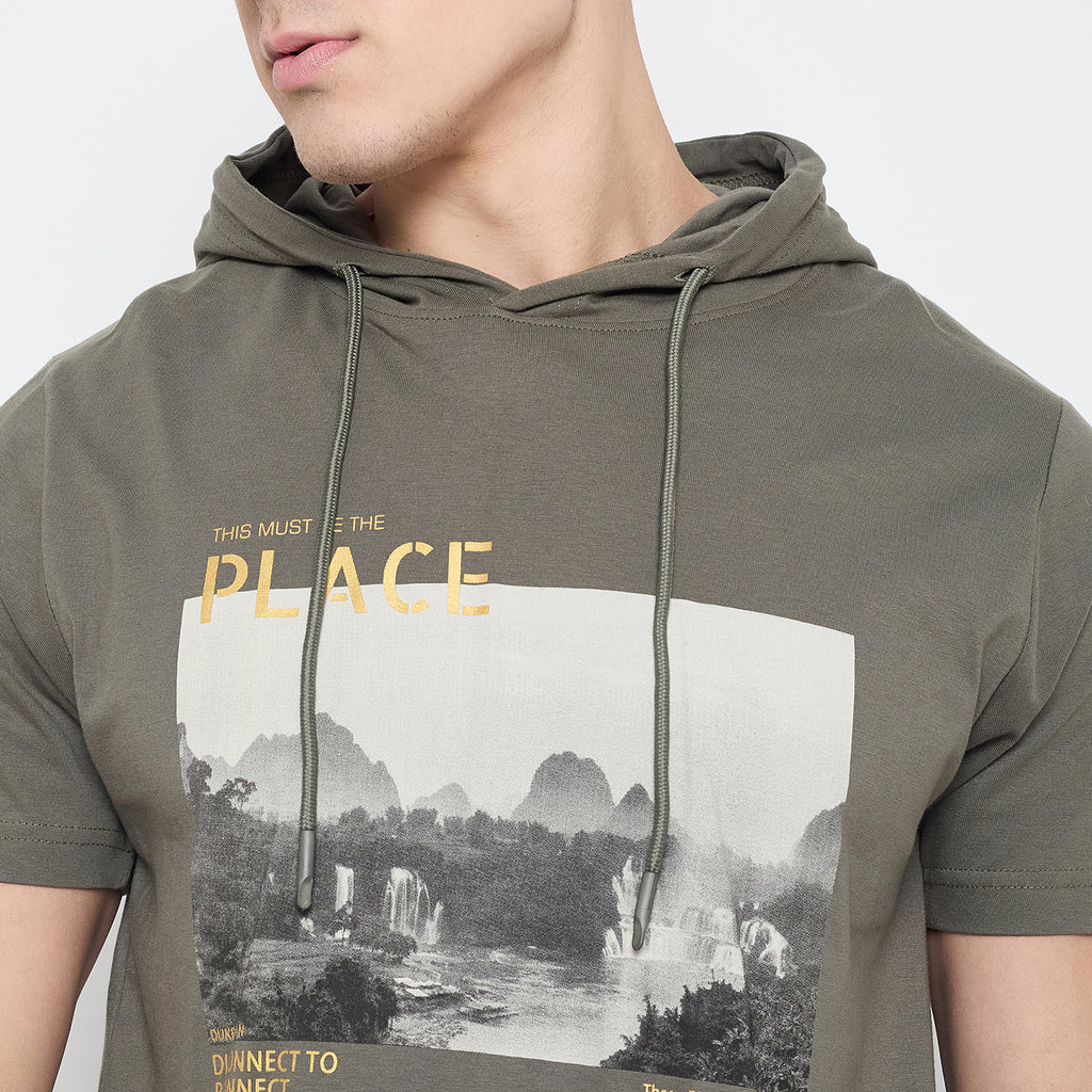 Duke Urban Men Half Sleeve Cotton Hooded Smart Fit T-Shirt (LF7227)