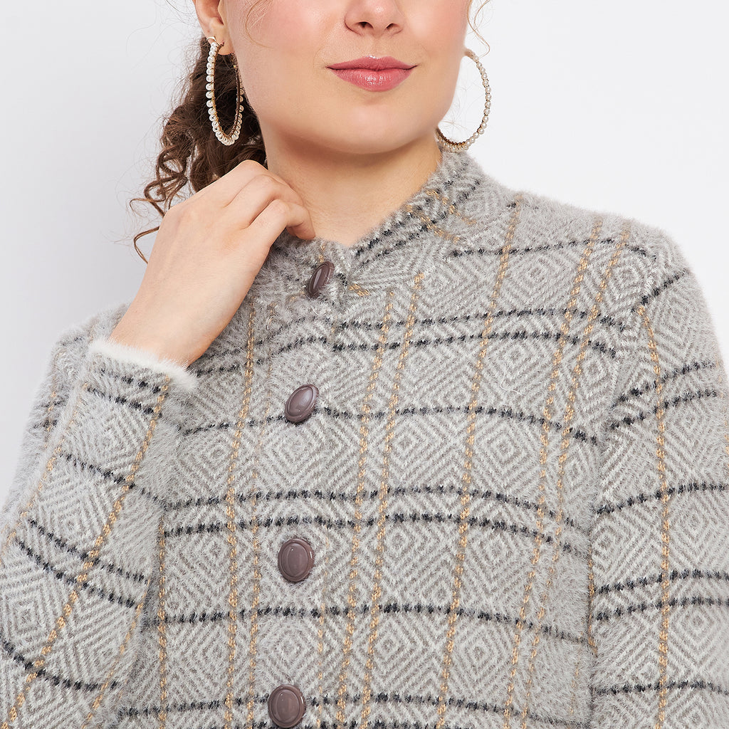Duke Urban Women Full Sleeve Checkered Cardigan (LQS9769)