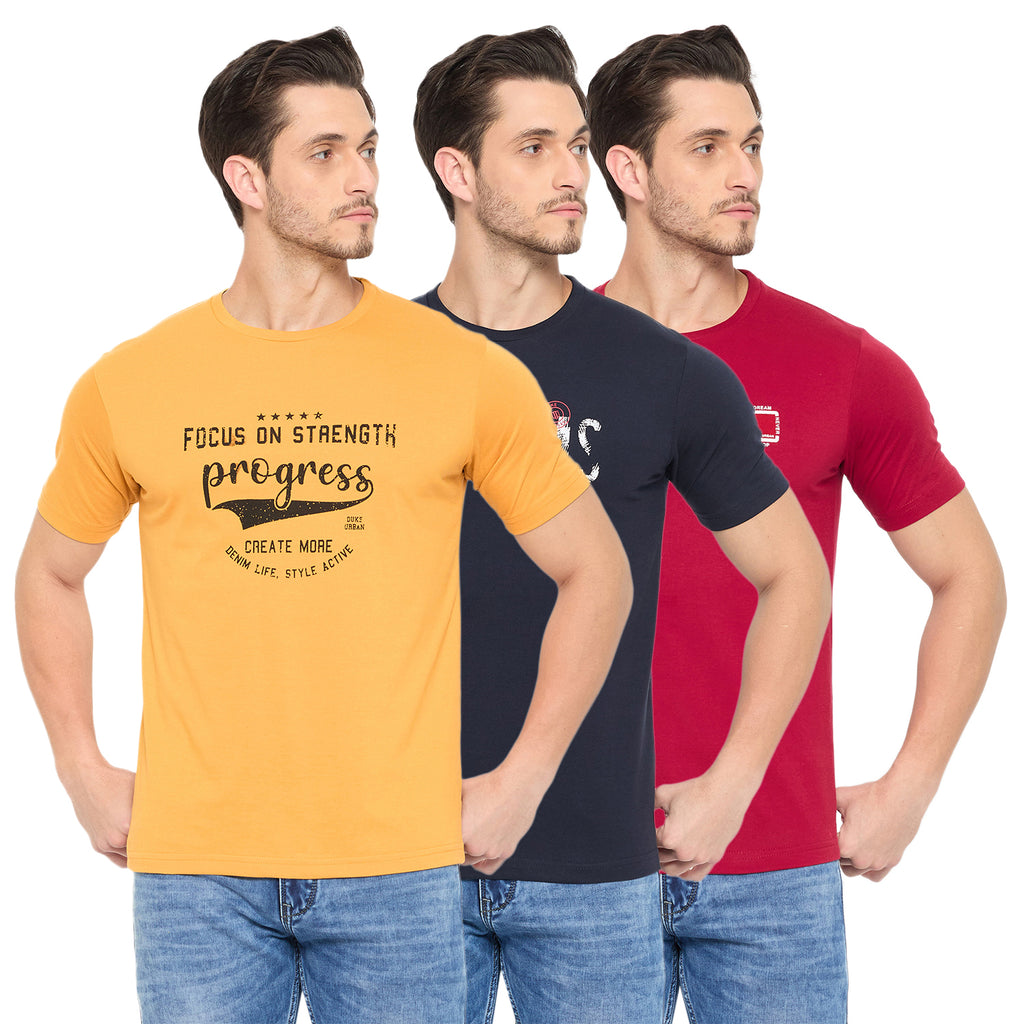 Duke Urban Men Half Sleeve Cotton Pack of 3 T-shirts  (ONSDVP42)