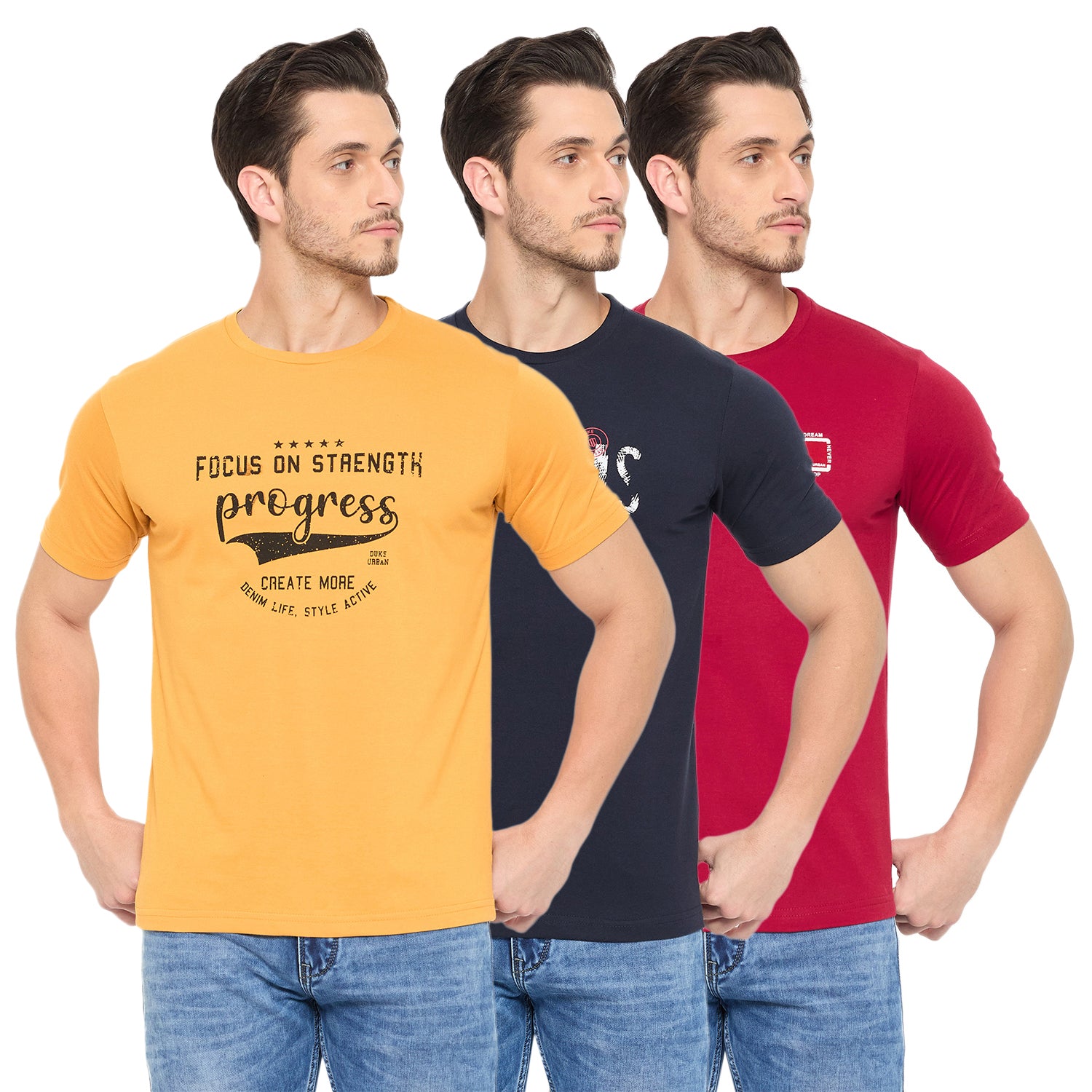 Duke Urban Men Half Sleeve Cotton Pack of 3 T-shirts  (ONSDVP42)