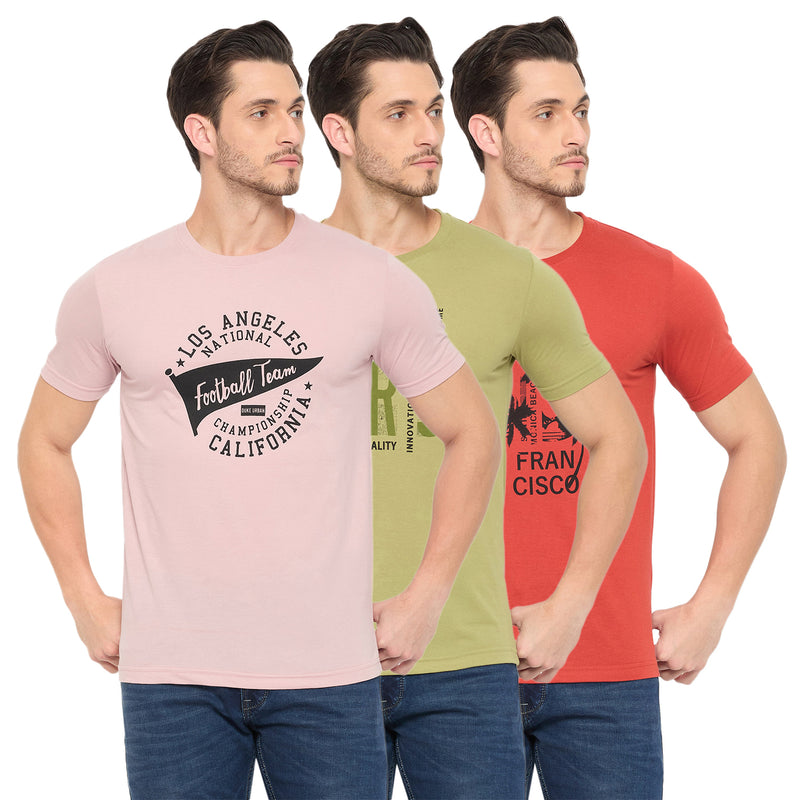 Duke Urban Men Half Sleeve Cotton Pack of 3 T-shirts  (ONSDVP42)