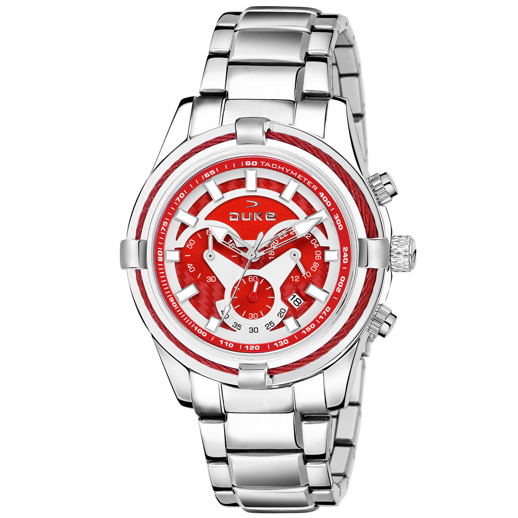 Duke Solid Stainless Steel Strap Chronograph Men Watch Red Dial (DK4001CRM02C)