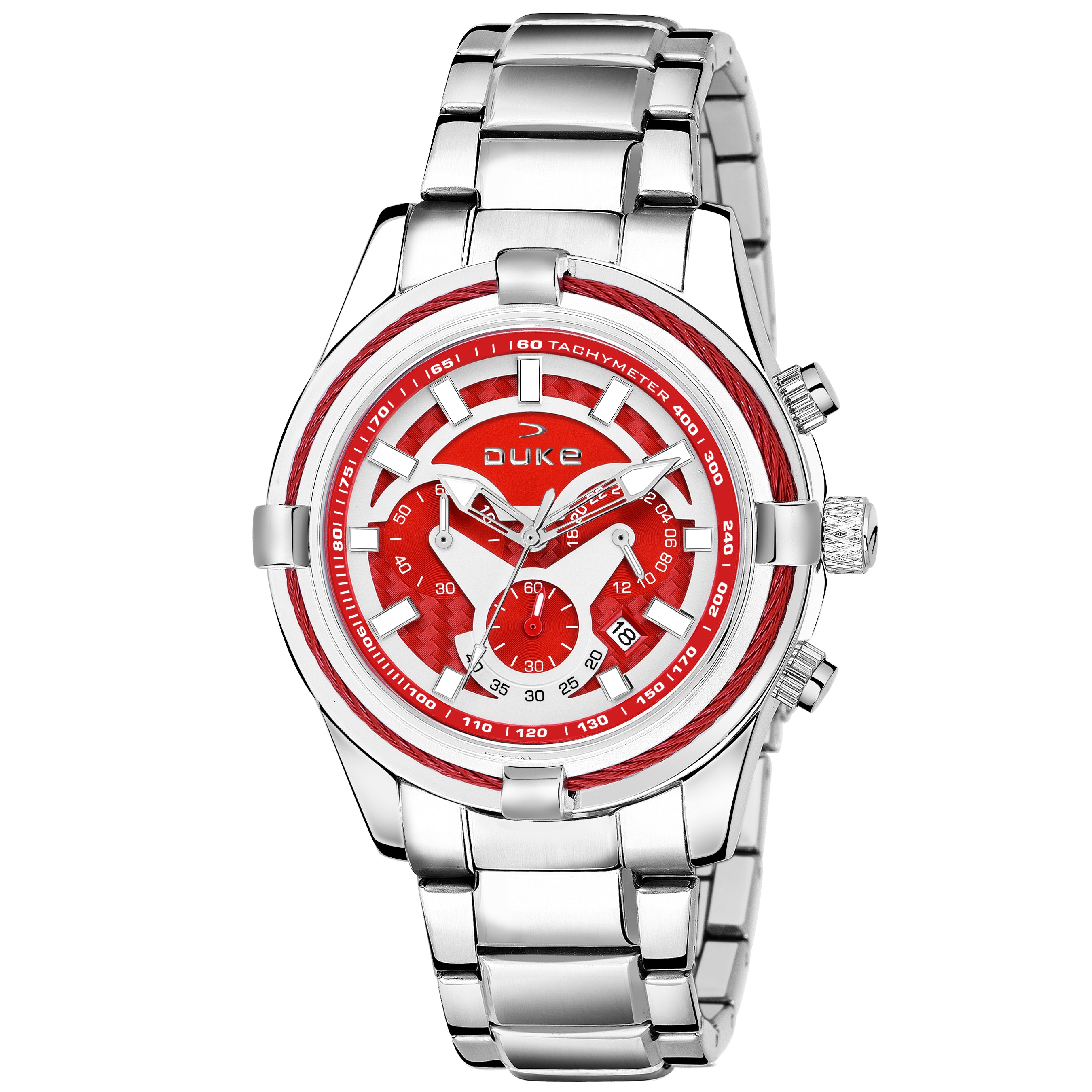Duke Solid Stainless Steel Strap Chronograph Men Watch Red Dial (DK4001CRM02C)